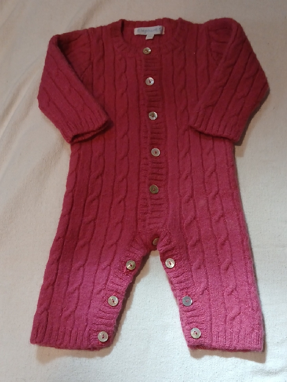 Elephantito Alpaca Raspberry Cable Knit One-Piece